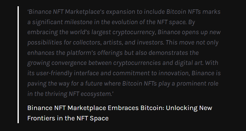 BangkokPunks's tweet photo. In an exciting development for the NFT space, Binance NFT Marketplace, a prominent platform in the crypto world, has recently expanded its offerings by welcoming Bitcoin NFTs.
#NFTs  #Bitcoin  #BitcoinNFTs  #BinancePizza https://t.co/bxnOps5xXE