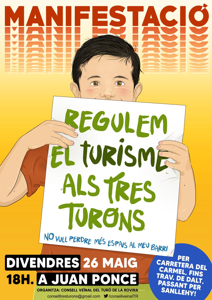 ConsellVeinalTR's tweet photo. ⚠️Últim divendres abans de les eleccions, i nosaltres ho tenim claríssim: 🗣️seguirem reivindicant al carrer que regulin el turisme i retornin els Tres Turons a tots els Barcelonins!

📅26 de maig, 18h. de Juan Ponce fins Travessera de Dalt, recollint veïnat dels diferents barris! https://t.co/o9xP2TJkIZ