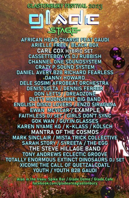 Glastonbury’s <a href="/GladeAreaGlasto/">Glade Area Glastonbury</a> lineup has arrived! It’s one of the last schedules to appear before the full lineup appears later this month!
