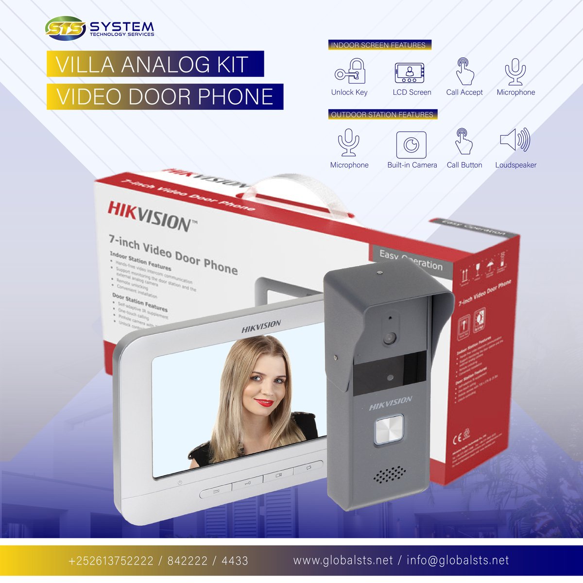 globalstsone's tweet photo. #Villa_Analog_Kit #Video_Door_Phone waa intercom-ka guryaha Villa-ooyinka ah waana analog qalabkaan oo ka kooban Screen iyo station dibadda ku xirmaya ayaa leh speaker iyo Microphone dibadda iyo gudaha ah, Camera iyo Call button station-ka dibadda ku dhagan, LCD Screen gudaha ah. https://t.co/ULFW8Lv22k
