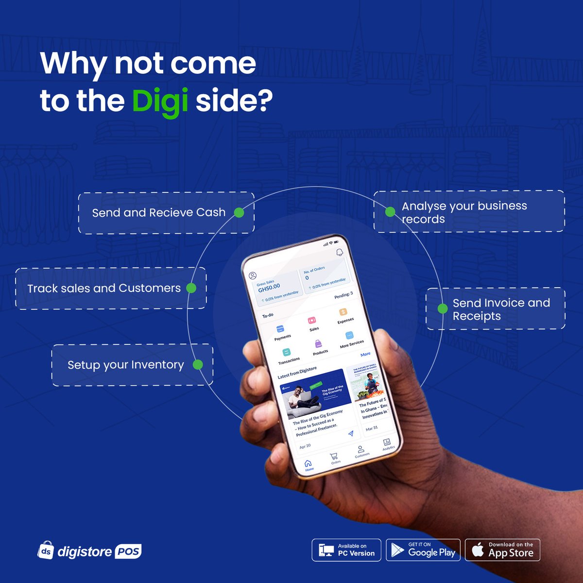 digistoreafrica's tweet photo. Why not come to the Digi side ?  Do all these and more

1⃣Setup your inventory
2⃣Track sales and customers
3⃣Send and receive cash
4⃣Analyse your business records
5⃣Create loyalty campaigns

Download/Sign up fore free here - https://t.co/UDQ4hQTXGG

#GetDigi  #BusinessManagement https://t.co/7vaOpVICeF