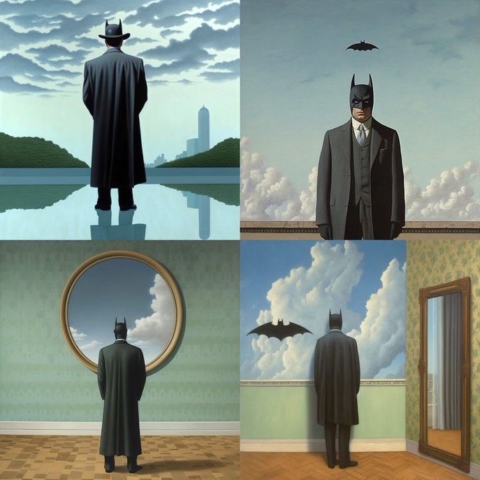 16. #RenéMagritte

Known for his thought-provoking and often paradoxical images, #Magritte might present Batman in an unexpected context, perhaps with Gotham City reflected in a floating green apple or his identity  hidden behind another mask.