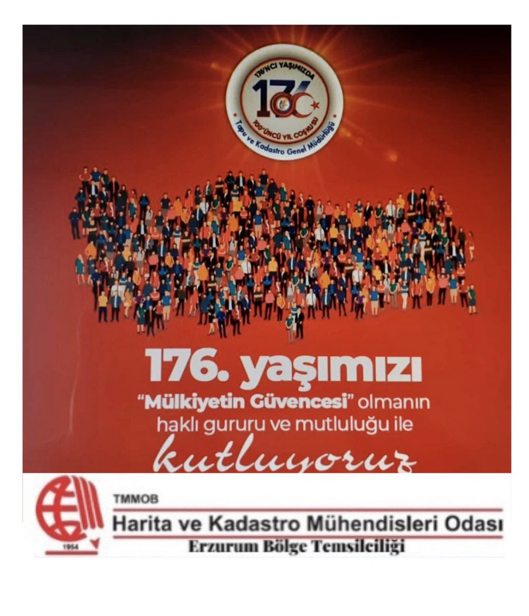 HKMO Erzurum Bölge Temsilciliği olarak Tapu Kadastro Genel Müdürlüğünün 176. Kuruluş yıl dönümünü kutlarız.