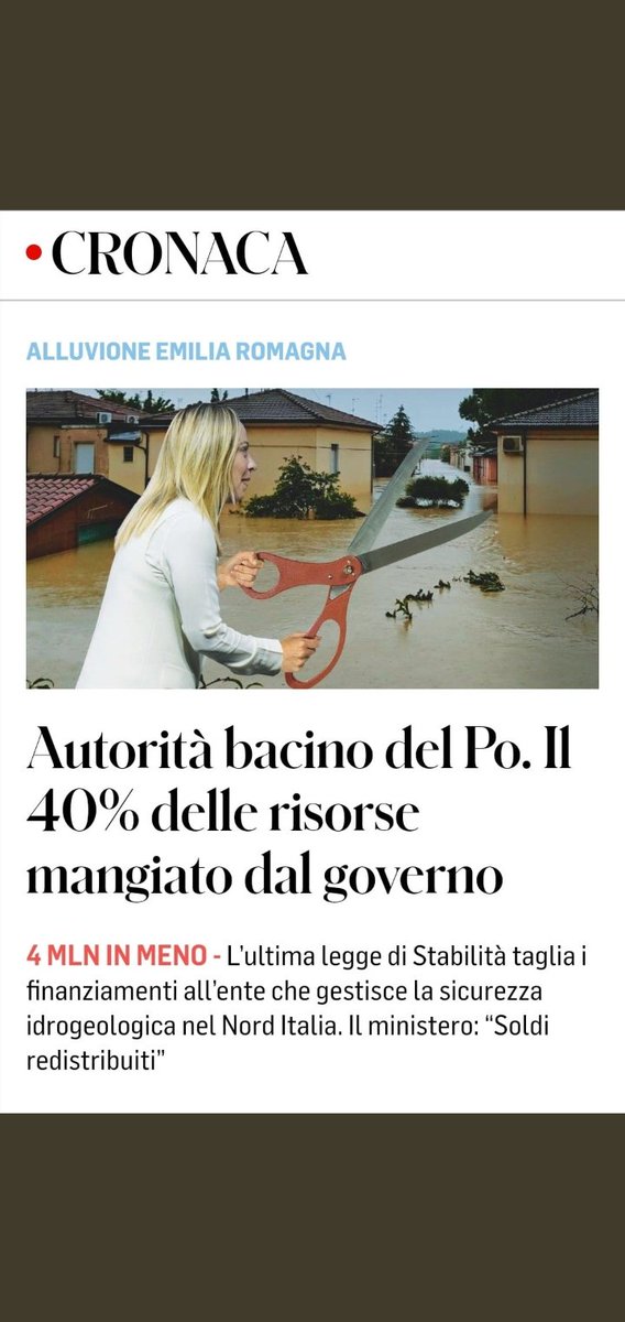 @FratellidItalia Tagliare i finanziamenti all'autorità bacino del Po non è 'stare vicino alle popolazioni dell'Emilia Romagna' ma è sbattersene proprio