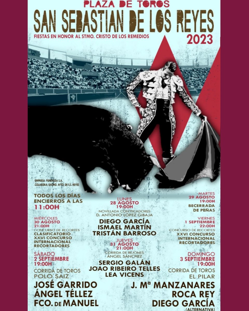 Miguel_Coleta's tweet photo. Ya es oficial la Feria Taurina del Stmo Cristo de los Remedios 2023 en #SanSe ✌🏻
A finales de junio conoceremos el #FestejoPopular con sus 7 #EncierroSanSe tradicionales, 2 encierros del alarde y 1 encierro del farol (nocturno) 👏🏻👏🏻👏🏻
#YoSoyDeSanSe @vecinossanse #SanSeTaurina https://t.co/JuABOF6zqV