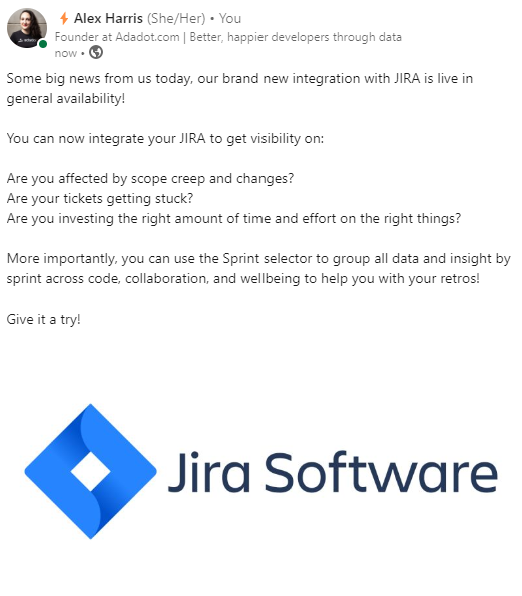 AlexAdadot's tweet photo. New integration alert! #Jira @Adadotteam https://t.co/omfq6gJl5K