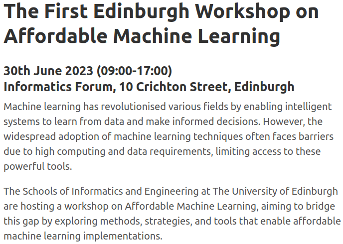 Inspired by all the data and compute hungry advances recently, we're hosting a workshop on Affordable #MachineLearning at @InfAtEd on June 30th.

Come along for a mix of invited talks, posters (submit one!), and more.

Details here: bayeswatch.com/affordable_ml/