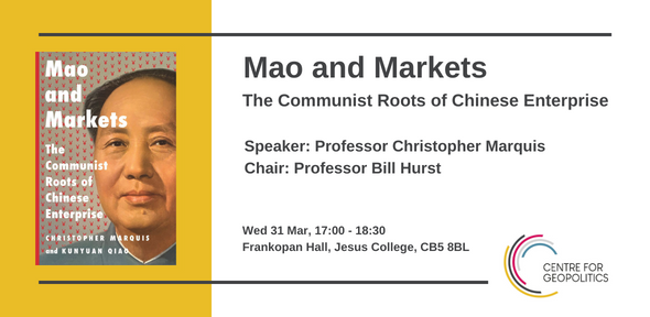 Centre for Geopolitics (@camgeopolitics) on Twitter photo New event – Mao and Markets: The Communist Roots of Chinese Enterprise
What do Xi Jinping's Maoist principles mean for the future of the Chinese economy & relations with the West?
<a href="/Chris_Marquis_/">Chris Marquis</a> <a href="/CambridgeJBS/">Cambridge Judge</a>
<a href="/wjhurst/">William Hurst</a>
Wed 31 May, 17:00
Info & reg: bit.ly/3q3VDK8 New event – Mao and Markets: The Communist Roots of Chinese Enterprise
What do Xi Jinping's Maoist principles mean for the future of the Chinese economy & relations with the West?
<a href="/Chris_Marquis_/">Chris Marquis</a> <a href="/CambridgeJBS/">Cambridge Judge</a>
<a href="/wjhurst/">William Hurst</a>
Wed 31 May, 17:00
Info & reg: bit.ly/3q3VDK8