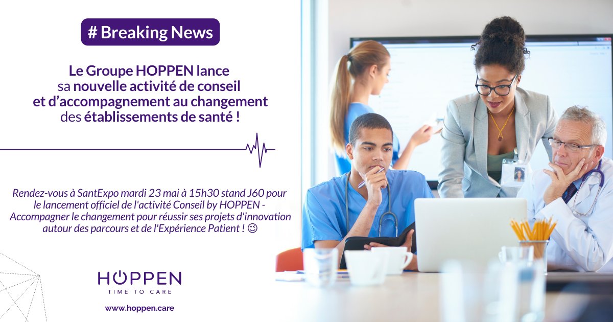 #BreakingNews : A l’occasion de Santexpo 2023, nous lancerons officiellement, mardi à 15h30, notre nouvelle activité de conseil et d’accompagnement by HOPPEN, pour les établissements de santé, sur notre stand dédié J60 ! 👉bit.ly/42X6Bj7