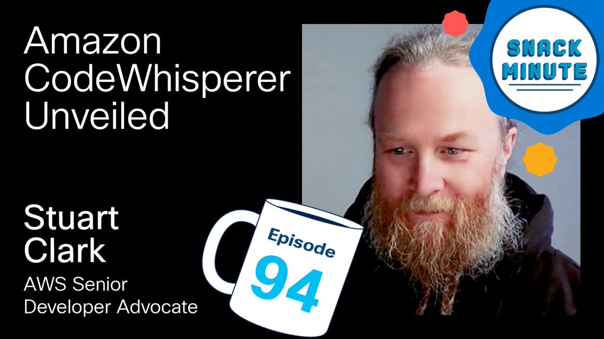 stephenpaynter's tweet image. Check out this new Snack Minute episode on Amazon #CodeWhisperer with @bigevilbeard and @learningatcisco
youtu.be/2eBn5jy_gbE

#Dev #AI #AWS #Cisco infl.tv/mqDF