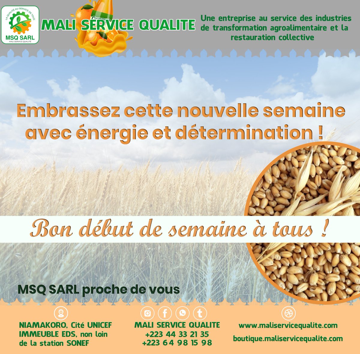 MSQ_Sarl's tweet photo. Mali Service Qualité vous souhaite une excellente journée à tous et à toutes.

MSQ SARL proche de vous! https://t.co/hEnUVjZVMI