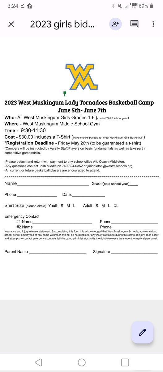 West M Girls Biddy Camp Deadline this Friday!