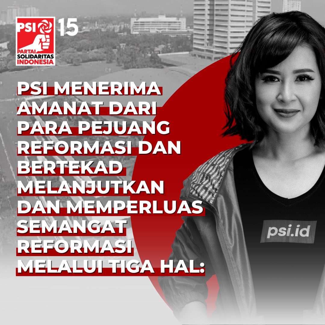 psi_id's tweet photo. PSI mengajak Sis dan Bro untuk merenungkan perjuangan Reformasi dan memantapkan orientasi serta menata langkah agar hari esok lebih baik daripada kemarin. 

Dan inilah 3 hal yang mau diperjuangkan ke depan!
#25tahunreformasi 
#MerawatIngatanDemokrasi https://t.co/W2jx66rq0J
