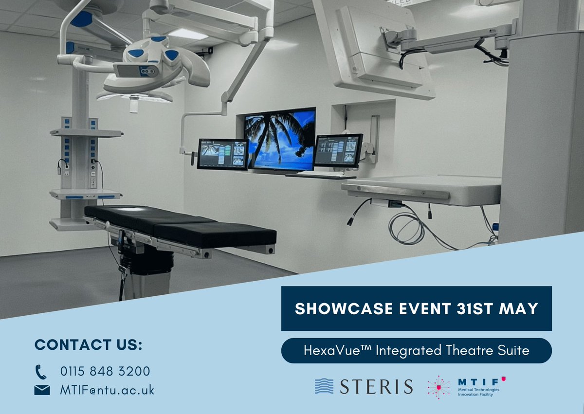 Medical Technologies Innovation Facility (MTIF) (@mtif_uk) on Twitter photo 📣 Exciting News! Join MTIF and STERIS for an Exclusive Showcase Event on the 31st of May!
🌟 Introducing the HexaVue Integrated Theatre Suite 🌟
Get in touch to learn more about the exclusive event via 📞0115 848 3200 or 📩 MTIF@ntu.ac.uk
#MTIF #STERIS #HexaVue 📣 Exciting News! Join MTIF and STERIS for an Exclusive Showcase Event on the 31st of May!
🌟 Introducing the HexaVue Integrated Theatre Suite 🌟
Get in touch to learn more about the exclusive event via 📞0115 848 3200 or 📩 MTIF@ntu.ac.uk
#MTIF #STERIS #HexaVue