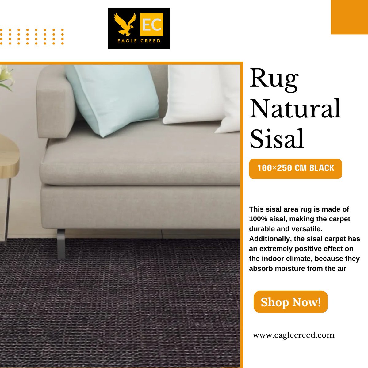 Eaglecreed_'s tweet photo. 𝐑𝐮𝐠 𝐍𝐚𝐭𝐮𝐫𝐚𝐥 𝐒𝐢𝐬𝐚𝐥(𝟏𝟎𝟎×𝟐𝟓𝟎 𝐜𝐦 𝐁𝐥𝐚𝐜𝐤)
This sisal area rug is made of 100% sisal, making the carpet durable and versatile. Together, let's make a positive impact on our planet. 📸
🌐https://t.co/9sjO0a2OP1

#naturalelegance #ecoconscious #sustainablestyle https://t.co/lc0lwN8Oxi