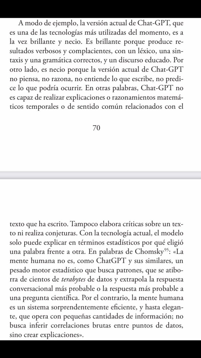 Fragmento del amplio (114 pág) discurso de la catedrática en inteligencia artificial,
Asunción Gómez-Pérez, en su reciente ingreso en la @RAEinforma
#IA #ChatGPT #FuturosPosibles