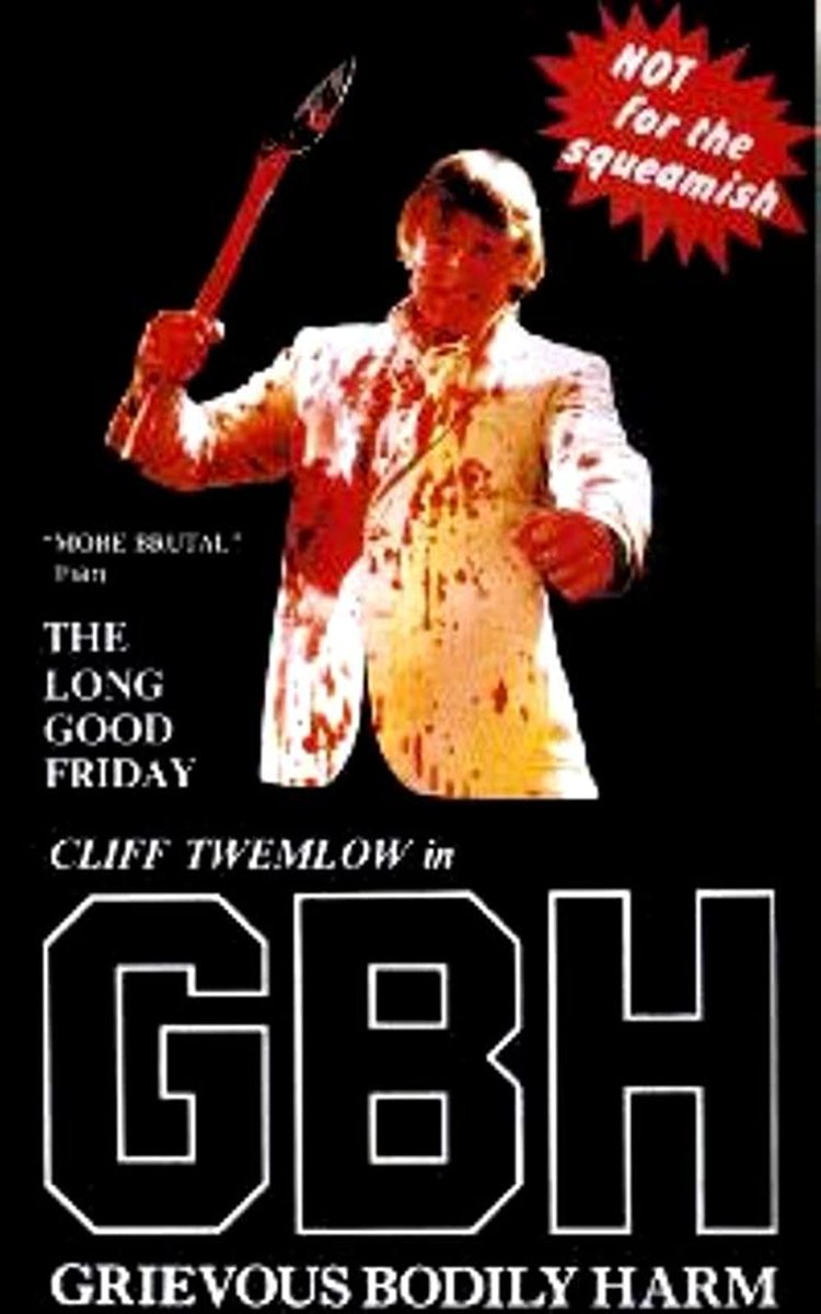 Today's #VideoNasty 
G.B.H. (1983) 📽🩸🇬🇧
dir David Kent-Watson
GBH features dick hits, sucker punches, bar-brawl beatdowns, and disco dancing. Dad-Action at its best' - Annie Choi
#videonasties #crime #gore #disco  #DadAction #Psychotronic #HorrorFam #MutantFam #FilmTwitter