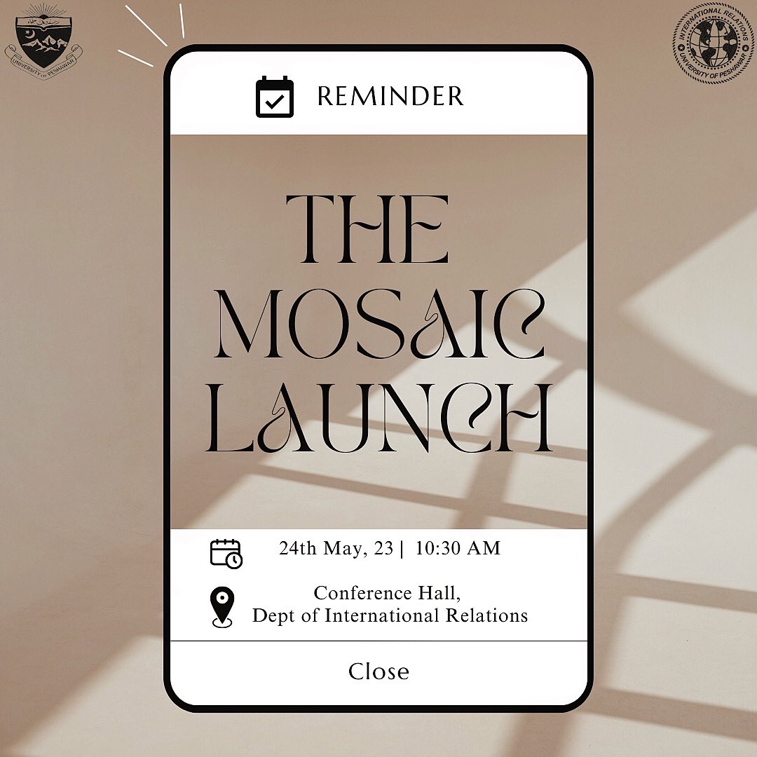 ir_uop's tweet photo. Student’s research journal and newsletter “The Mosaic” would officially be launched this Wednesday i-e 24th May at the dept of International Relations 📖📚 

See you there ✨ https://t.co/bncRWR8PRu