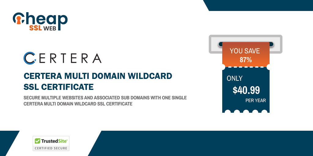 cheapsslweb's tweet image. Get a Certera Multi Domain Wildcard SSL Certificate at the Lowest Price - Starts at $40.99/Year 
Buy now: -
cheapsslweb.com/certera-multi-…

➡️ Domain Validation 
➡️ Issuance in a few minutes 
➡️ 2048-Bit RSA key length  
 
#certerassl #cheapsslweb