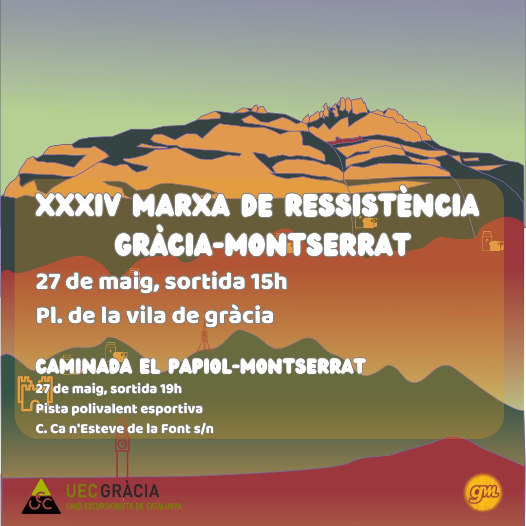 marxaGM's tweet photo. Queden 5 dies per #LaGM
✋ dies!

Ho tens tot a punt?
Motxilla? Entrenaments?descans? Pla de retorn?

Oh whait! no t'has inscrita?😱🤦🏽‍♀ https://t.co/qX1apPs7mR
#viladegracia #MarxaResistencia
#CCCR https://t.co/qCL9wyJ7gP