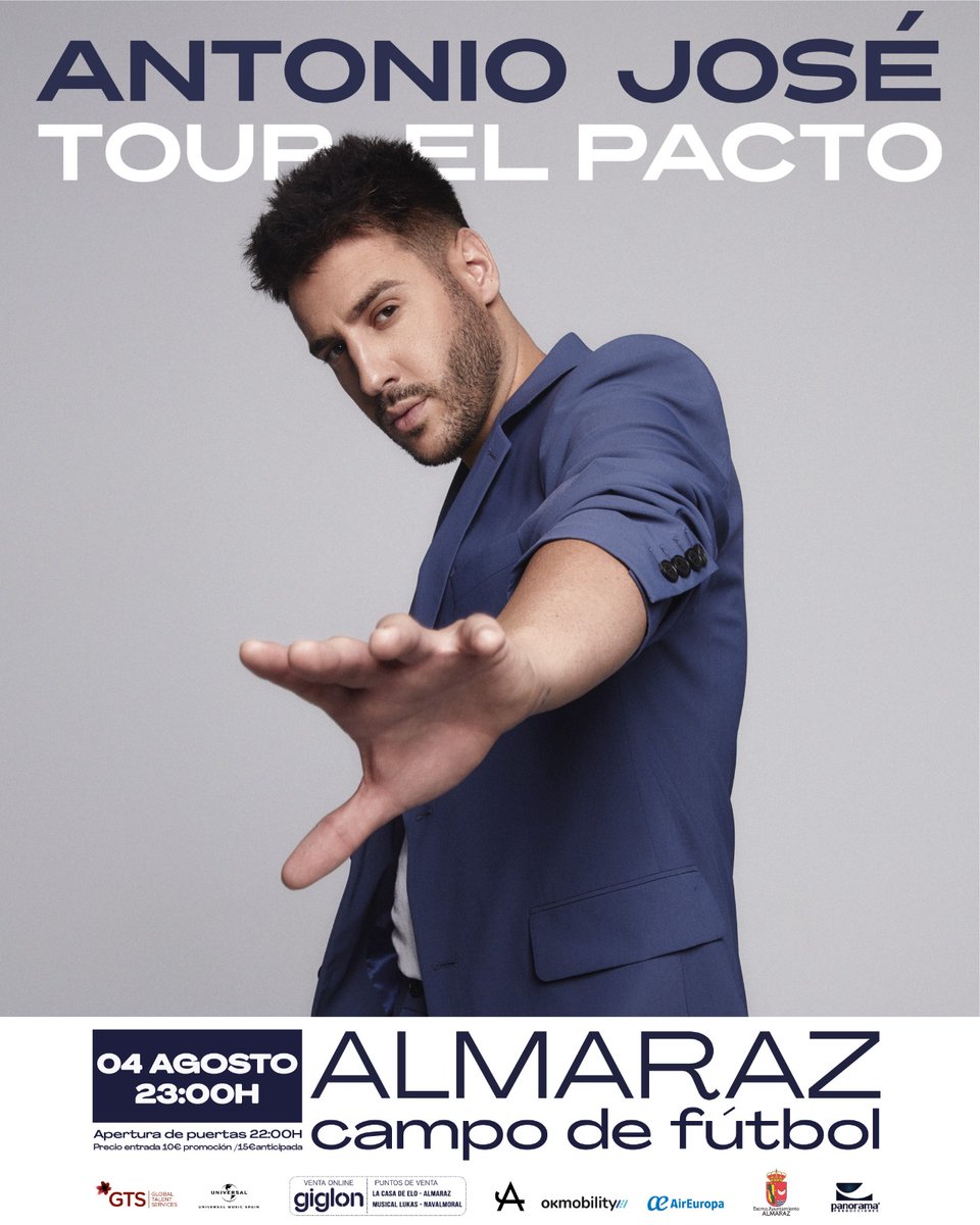 PanoramaProducc's tweet photo. ANTONIO JOSÉ EN CONCIERTO EN ALMARAZ EL 4 DE AGOSTO📢
El artista visitará Almaraz con su #TourElPacto. ¡Consigue tu entrada, en precio de promoción, por tan solo 10€! 🎟👉@giglon_es
📌La casa de Elo en Almaraz
📌Musical Lukas en Navalmoral de la Mata
📌Café Bar Maxi en Plasencia https://t.co/ilcp3xDsY8