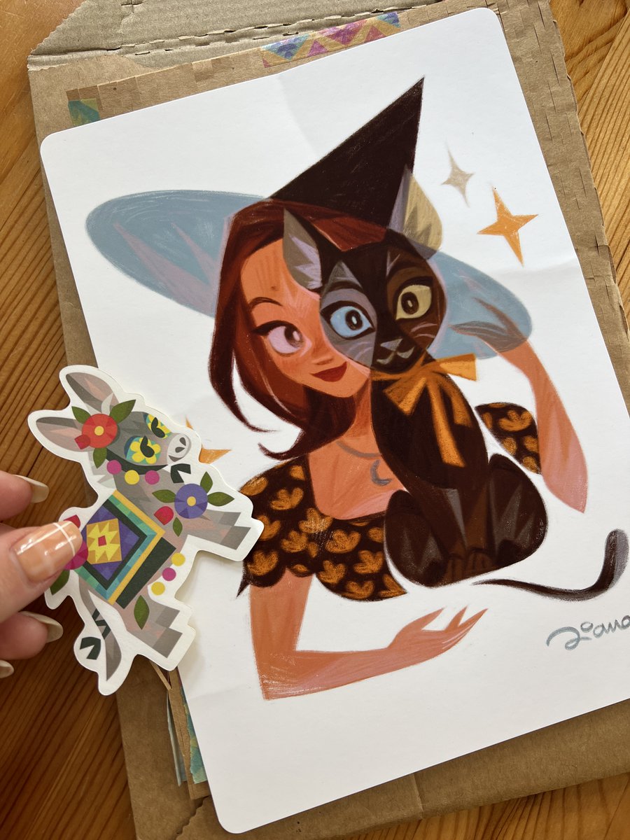 LOOK WHAT ARRIVED IN THE MAIL TODAY 😭✨ - I commissioned @dianammarmol and she did the most beautiful drawing of me and Sabrina <3 She also sent me a print, and if I were you, I'd seriously keep my eyes peeled for when she opens comms again! - Also the donkey sticker 😭✨