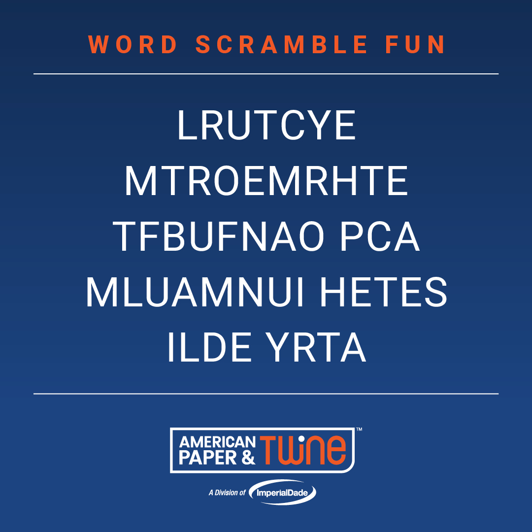 shopapt's tweet image. Still trying to reset after the weekend? Take a quick break and help us put these letters in the proper order. Bonus Question: Unlock the theme and let us know - which industry considers these essential? Good luck. 
#UnscrambleThis #WordGames #MondayReset #ShopAPT