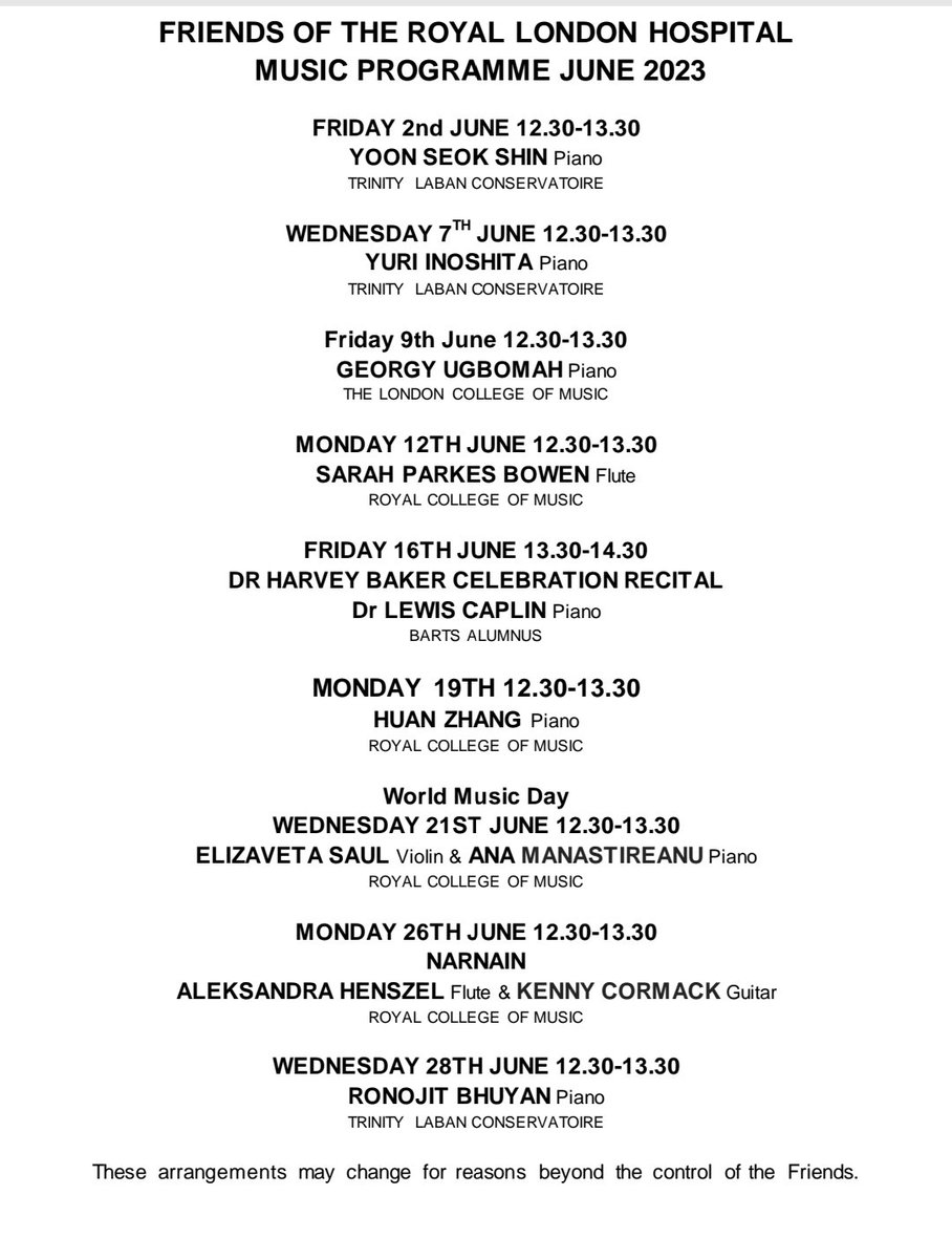 Elior@RoyalLondonHospital (@eliorroyallond1) on Twitter photo Make sure you take time to enjoy some incredible musicians at the main entrance. See schedule for June below.
#goodforthesoul
<a href="/RLHWellbeing/">Wellbeing for Staff at RLH & MEH</a> @RoyalLondonHosp <a href="/K_HANLON_ADRLH/">Kenny - Director of Estates and Facilities</a> Make sure you take time to enjoy some incredible musicians at the main entrance. See schedule for June below.
#goodforthesoul
<a href="/RLHWellbeing/">Wellbeing for Staff at RLH & MEH</a> @RoyalLondonHosp <a href="/K_HANLON_ADRLH/">Kenny - Director of Estates and Facilities</a>