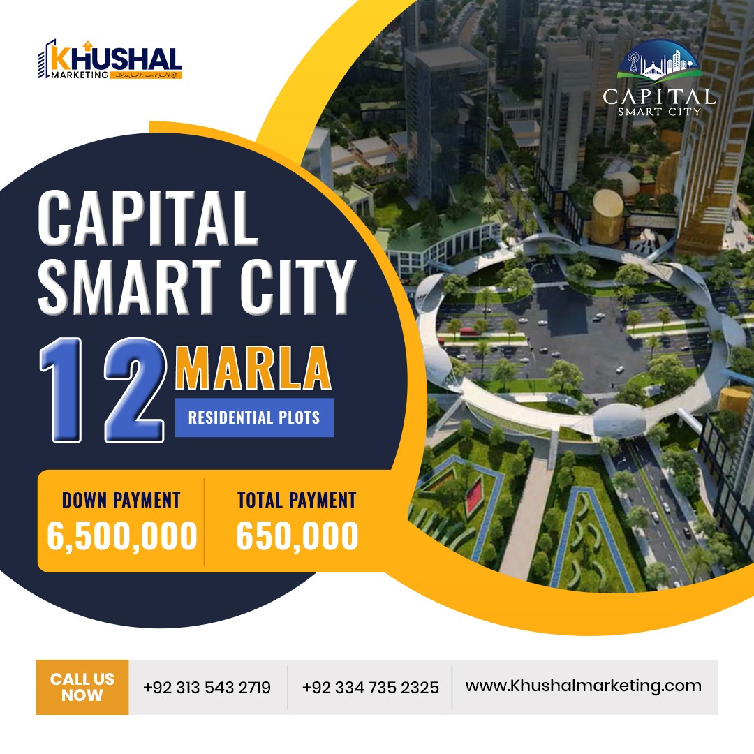 Capital Smart City 12 Marla residential plots.
6,500,000
total payment: 650,000
Contact Us: 0313 5432719
Khushal Marketing
#capitalsmartcity #capitalsmartcitysite #CapitalSmartCityIslamabad