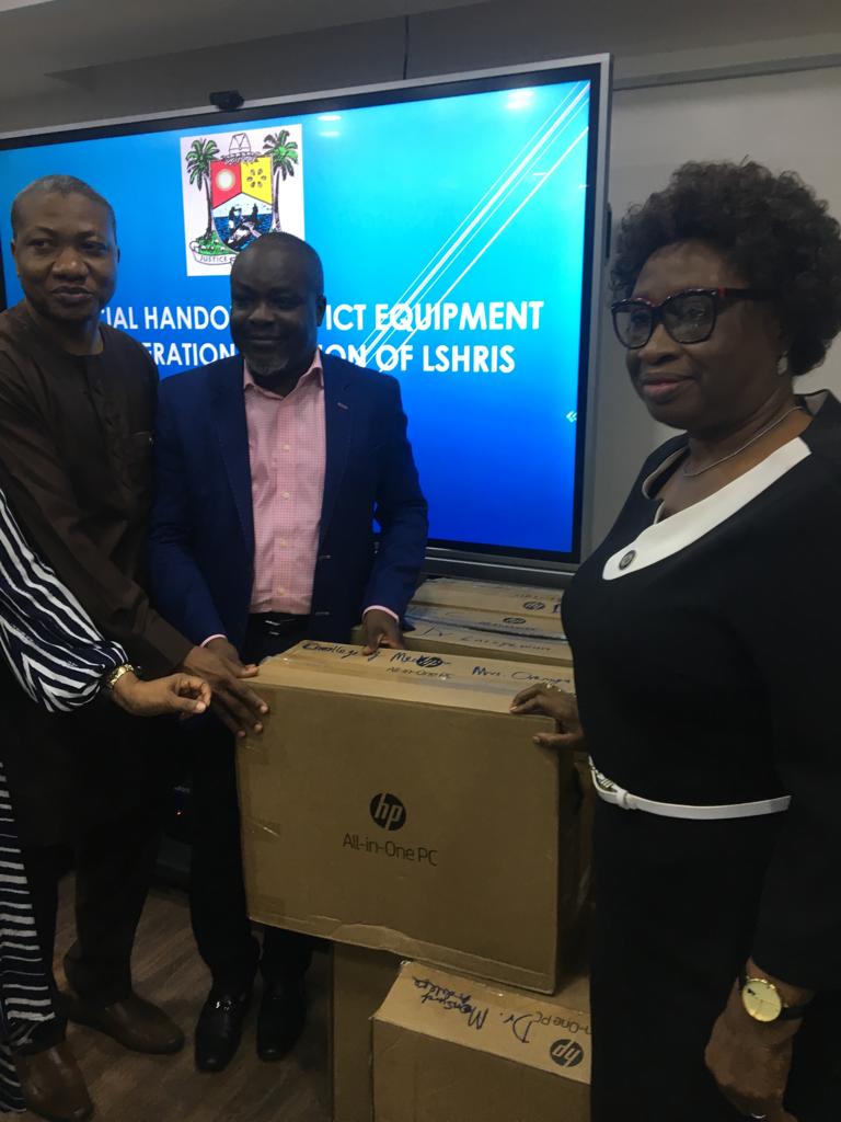 LASCONigando's tweet photo. The Permanent Secretary MoH Dr Segun Ogboye officially handed over ICT Equipment for Lagos State Human Resource for Health and Electronic Medical Record to the Provost LASCON Mrs Oyefunso Orenuga. https://t.co/p3dLUoRQat