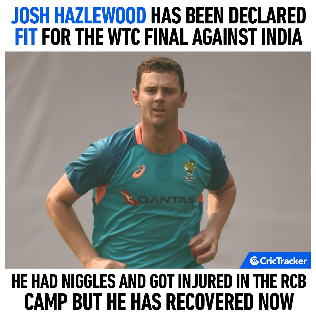 Danger sign for India as Josh Hazlewood is fully fit for the WTC final.

#JoshHazlewood #India #RCB