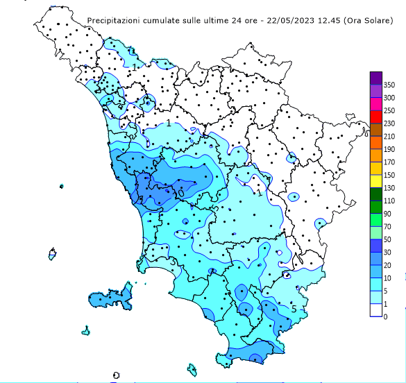 Monitoraggio precipitazioni Toscana - #allertameteoTOS - 22/05/2023 14:00 - CFR Toscana - cfr.toscana.it/index.php?IDS=…