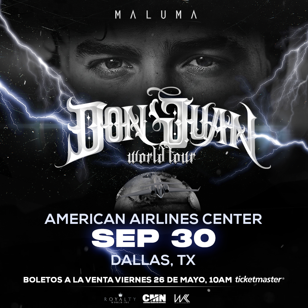 La superestrella de la música latina @maluma regresa a Dallas, TX con su #DonJuanWorldTour 👑
Boletos a la venta este viernes 26 de mayo @ 10 am hora local en ticketmaster.com 🎫