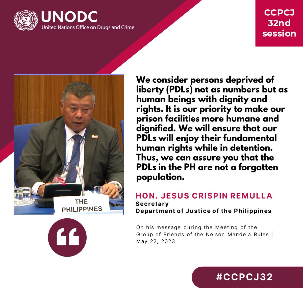 Justice Secretary Jesus Remulla during his keynote presentation  in today’s #MandelaRules Group of Friends meeting  at the #CCPCJ32