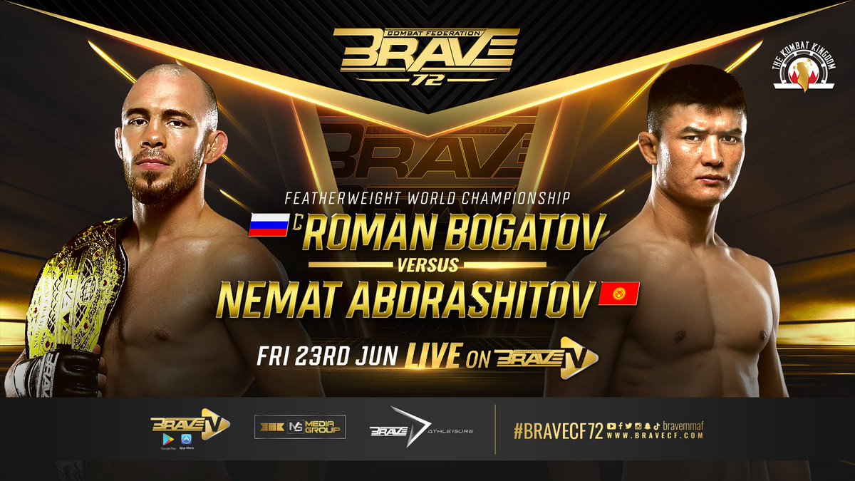 bravemmaf's tweet image. 🚨 Featherweight title fight headlines #BRAVECF72 

🇷🇺Bogatov🆚Abdrashitov🇰🇬 
💪Endurance🆚Explosiveness💥   

🗓️ 23 June 2023 |📍Bahrain 🇧🇭

[#KombatKingdom #Yearofthevoice | #BRAVETV #KombatKingdom2023 #Bahrain]