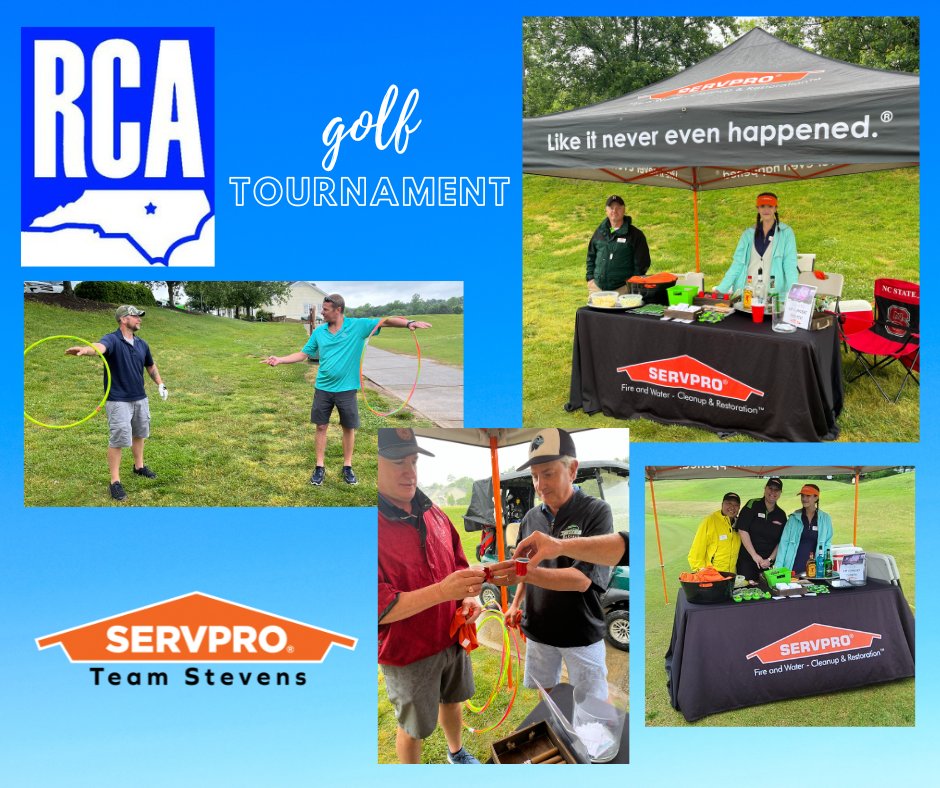 Not even downpours of rain could keep us from Raleigh Claims Association's Golf Tournament on Friday! We had a blast with fire, water, &amp; mold shots and hula hoops! #SERVPROTeamStevens was a proud sponsor! 
#servpro #heretohelp #LikeItNeverEvenHappened #rca #golftournament