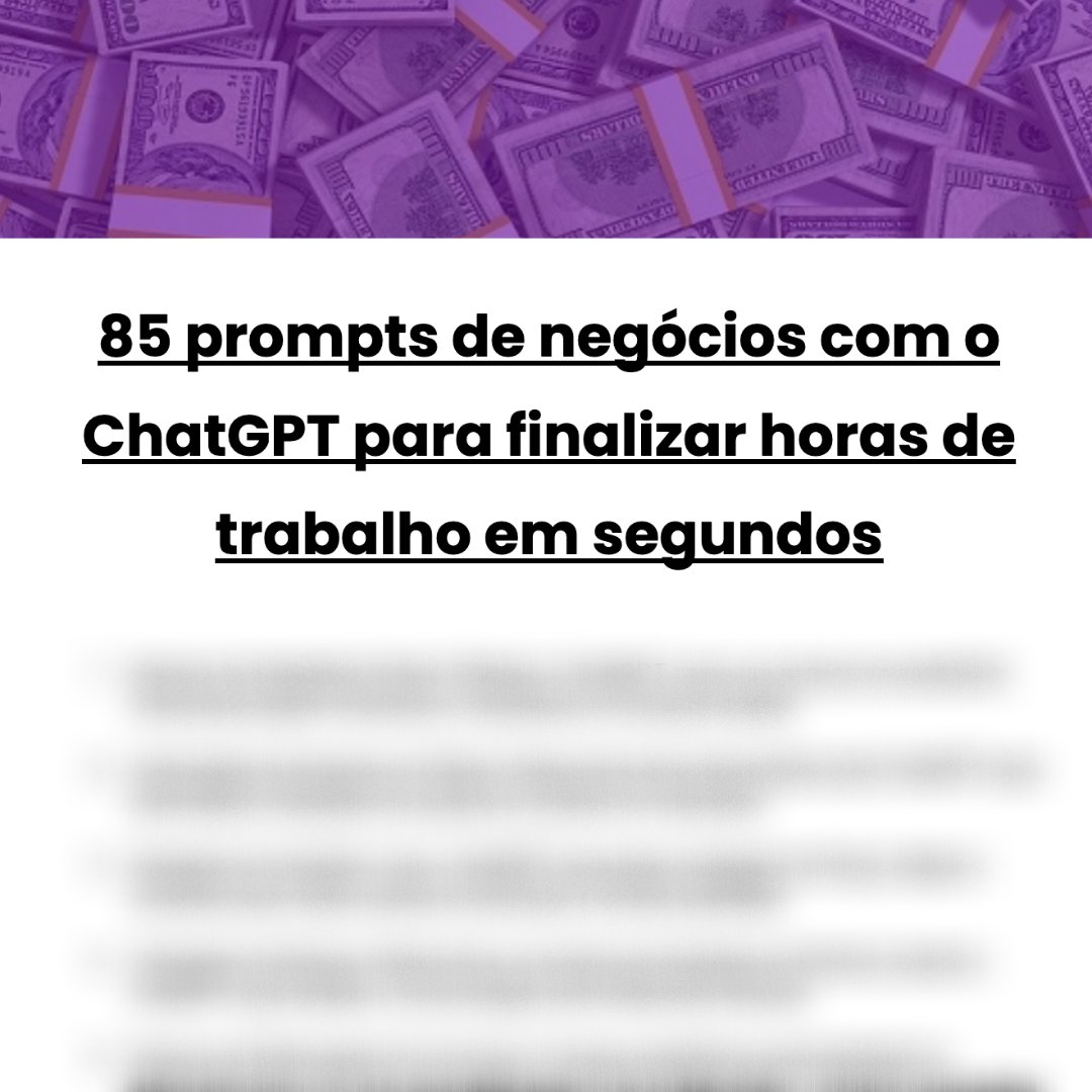 adavicardoso's tweet photo. 99% das pessoas não usam o ChatGPT em todo o seu potencial

Então, eu pesquisei 85 prompts para lançar o seu negócio e começar a ganhar dinheiro online. 

GRÁTIS por 24 horas

Para obtê-lo

1️⃣ RT + Curta este tweet
2️⃣ Siga @adavicardoso
3️⃣ Comente "85" https://t.co/eHD2ceOZFN