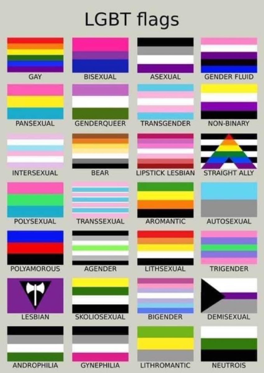 Fly any one of these flags to let your neighbors know you're mentally ill & support Pedophiles, Groomers, Child Mutilation, & at minimum people that worship Baphomet

Good people have sound reasoning and morals that pits them against the Alphabet Cult!