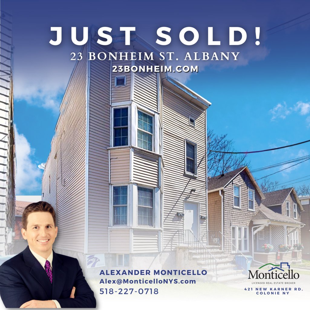 JUST SOLD! 📣
23 Bonheim St. Albany, NY
Visit the virtual tour at 23Bonheim.com

#23Bonheim #Albany #NY #JustSold #CapitalRegion #518RealEstate #MonticelloMarketing #MonticelloMatterport #Matterport #3DTours #3DCamera #TeamMonticello | #Serve | #Innovate | #Love