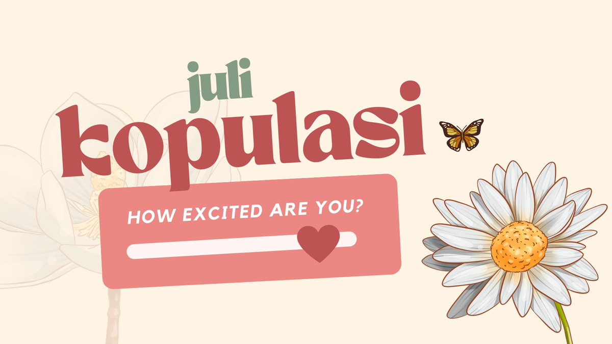 Selamat sore, sejawat senggama!

“Reprodiksi” kini hadir demi hias pekan suntuk kalian lewat gebrakan bertema lokal dan karnal.

Acara pertama: Juli Kopulasi.

Mari tunggu musim kawin tiba, sambil bantu kami cek antusiasme kalian dengan mengisi formulir: forms.gle/vqhUMfrXF8tE8n…