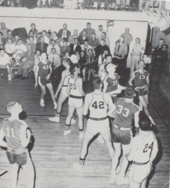 Ainsworth, in the dark, plays in front of a packed house at Neligh in 1959.