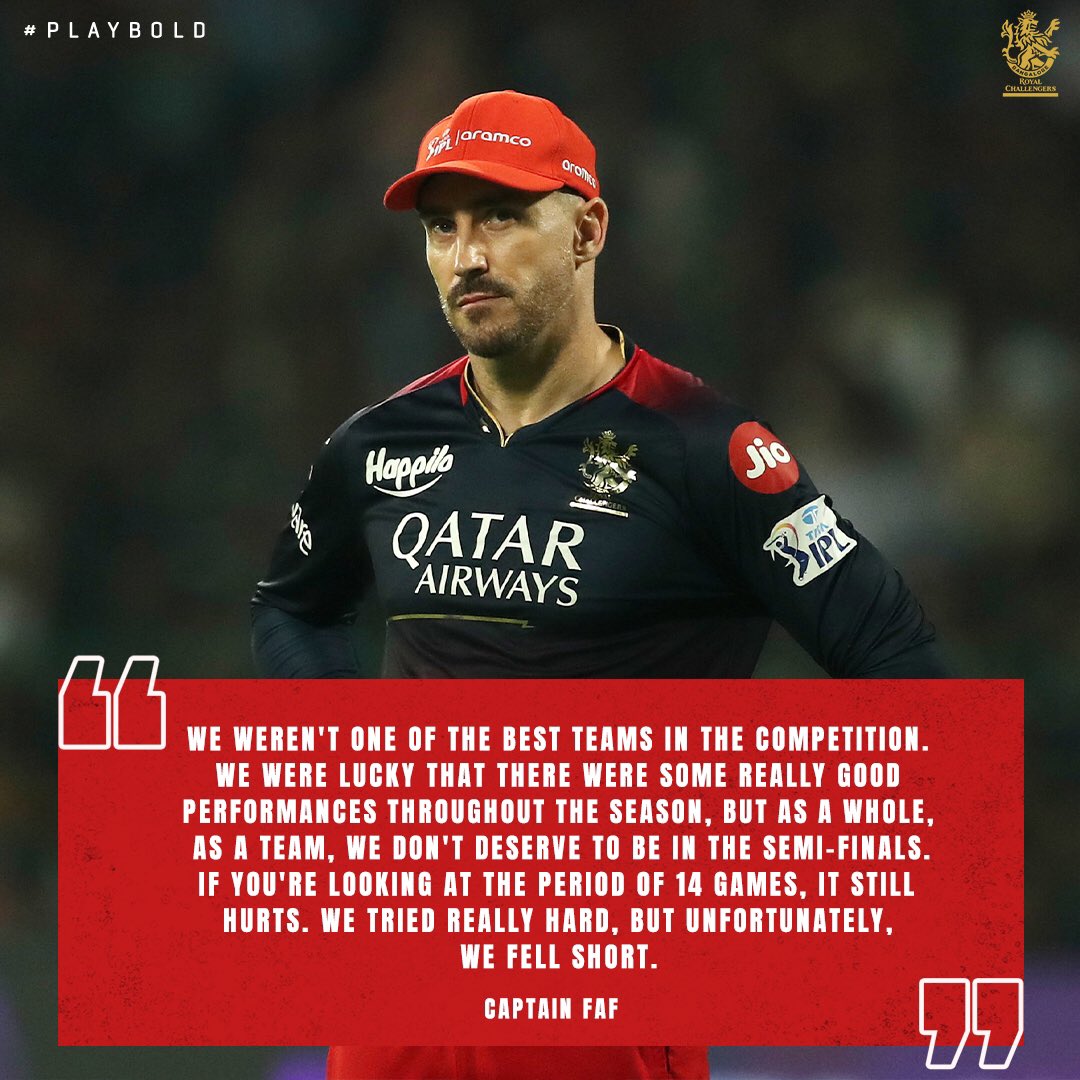 RCBTweets's tweet photo. Honest and heartfelt words from our players! 🥺 

We go back to the drawing board and work towards performing better collectively, next year.

#PlayBold #ನಮ್ಮRCB #IPL2023 https://t.co/HME5XuUffv