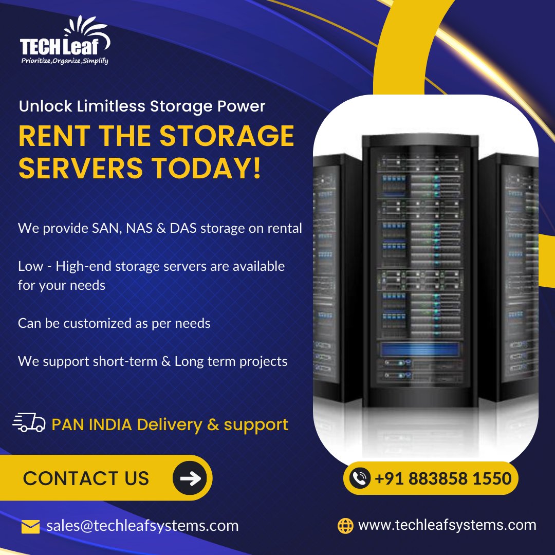 TECHLeafsystem's tweet image. Rent the storage server today!!!

1. We provide SAN, NAS &amp;amp; DAS storage on rental
2. Low - High-end storage servers are available for your needs
3. Can be customized as per needs
4. We support short-term &amp;amp; Long term projects:

#Techleaf #storageserver #ITserver #ITservice #servers