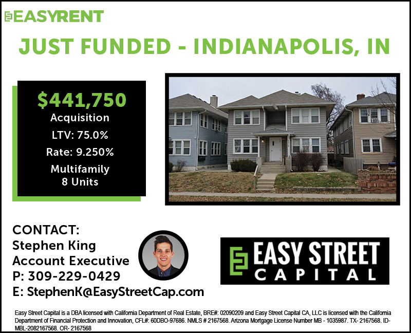 rob_s_simon's tweet photo. #JustFunded #MultifamilyMonday
$441,750 8-Unit Multifamily DSCR Loan for a property in Indianapolis, Indiana! Prolific local investor comes to @EasyStreetCap for innovative multi-unit DSCR financing - 30yr fixed rate financing on a 100% occupied cash-flowing apartment building! https://t.co/lYlrxN1iLH