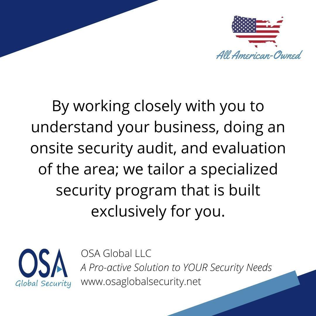 OsaGlobal's tweet photo. By working closely with you to understand your business, doing an onsite security audit, and evaluation of the area; we tailor a specialized security program that is built exclusively for you.

#Bradenton #BradentonBusiness #ShopLocalBradenton #Sharpsburg #SharpsburgBusiness https://t.co/cXNYPTsjdz
