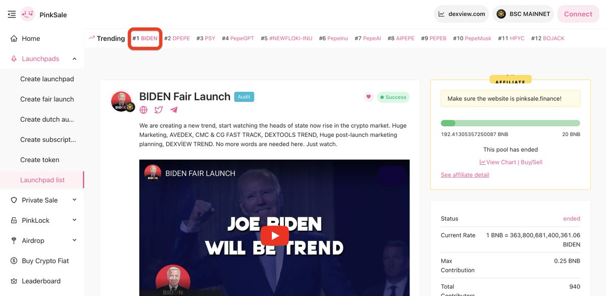 🔔 Hey $BIDEN Family! 

CONGRATULATIONS! 🎊

Our Fair Launch was completed with 192 BNB. 🔥

Join our strong community: t.me/bidenmemestoken