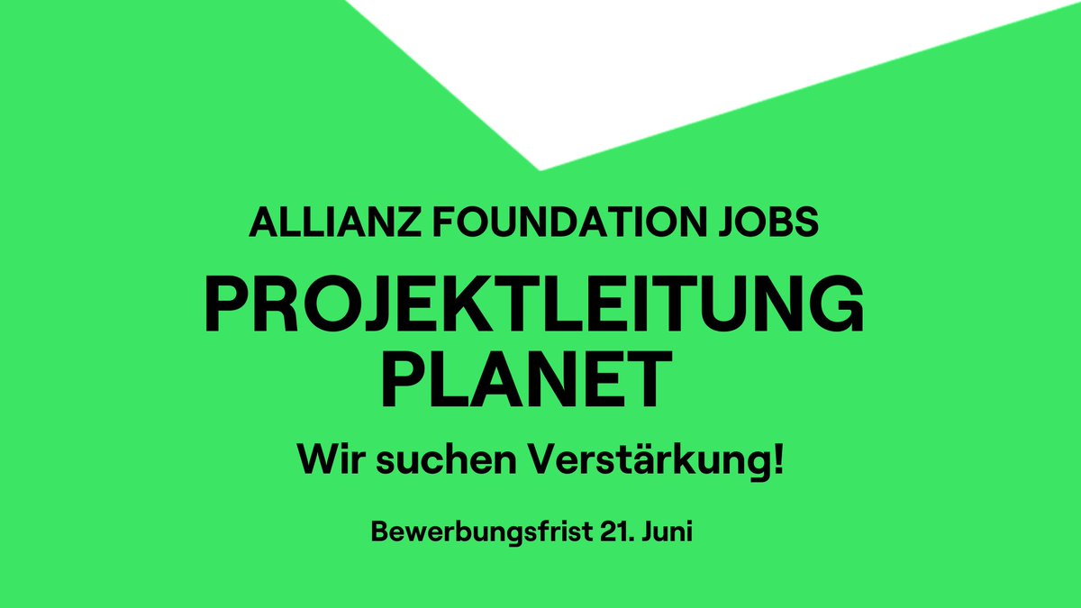 +++𝗔𝗟𝗟𝗜𝗔𝗡𝗭 𝗙𝗢𝗨𝗡𝗗𝗔𝗧𝗜𝗢𝗡 𝗝𝗢𝗕𝗦+++ Wir suchen Verstärkung:
𝗣𝗿𝗼𝗷𝗲𝗸𝘁𝗹𝗲𝗶𝘁𝘂𝗻𝗴 𝗶𝗺 𝗕𝗲𝗿𝗲𝗶𝗰𝗵 #𝗣𝗹𝗮𝗻𝗲𝘁 𝗺𝗶𝘁 𝗦𝗰𝗵𝘄𝗲𝗿𝗽𝘂𝗻𝗸𝘁 #Klimaschutz & #Nachhaltigkeitstransformation gesucht! 

👉 allianzfoundation.org/de/jobs

#ForALivingPlanet