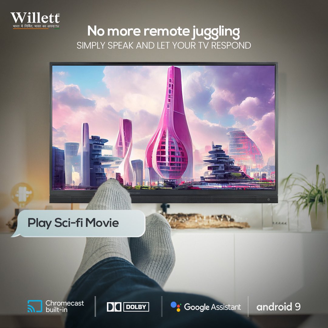 Willettindia's tweet image. Say goodbye to remote juggling and hello to smart entertainment with Willett Smart TV! Simply speak your command and let your TV do the magic. Because at Willett, we believe in making entertainment as seamless as possible. #WillettSmartTV #VoiceCommand