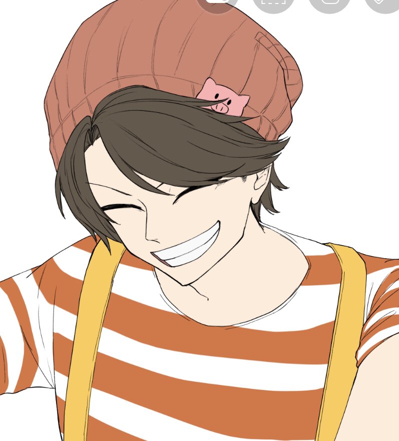 1boy male focus striped shirt hat smile shirt closed eyes  illustration images
