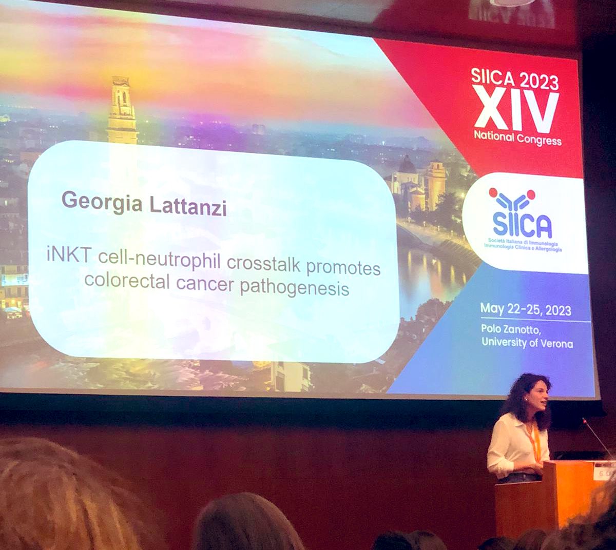 @GeorgiaLattanzi hits the stage at #siica2023 with our study on #inkt and #neutrophils in #CRC! @LoungeTcell present🙋‍♀️